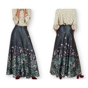 ModCloth Navy Floral Arose Such A Classic Skirt Maxi with Pockets Size Small